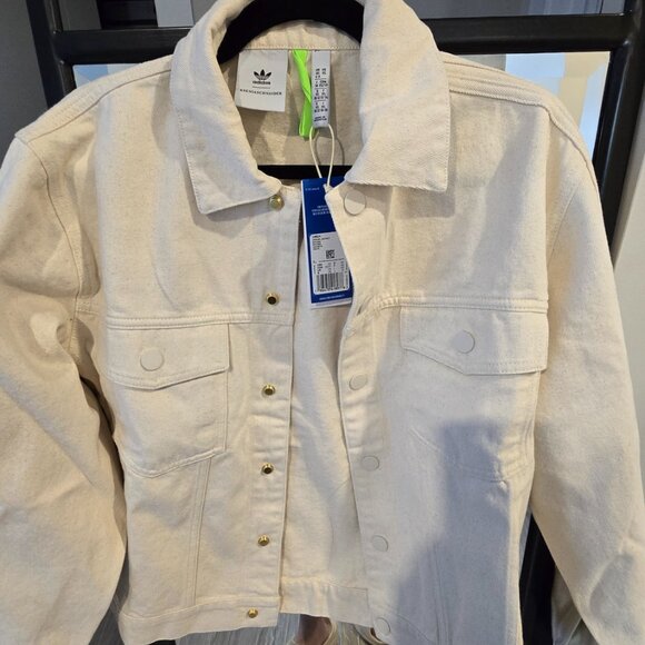 Adidas X KSENIASCHNAIDER 3-Stripe Denim Jacket Women's Size XS NATURAL TAN NEW - Picture 2 of 14